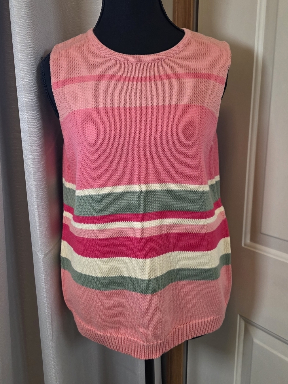 Y2K Pink Striped Sweater Vest Cotton Knit Tank Medium